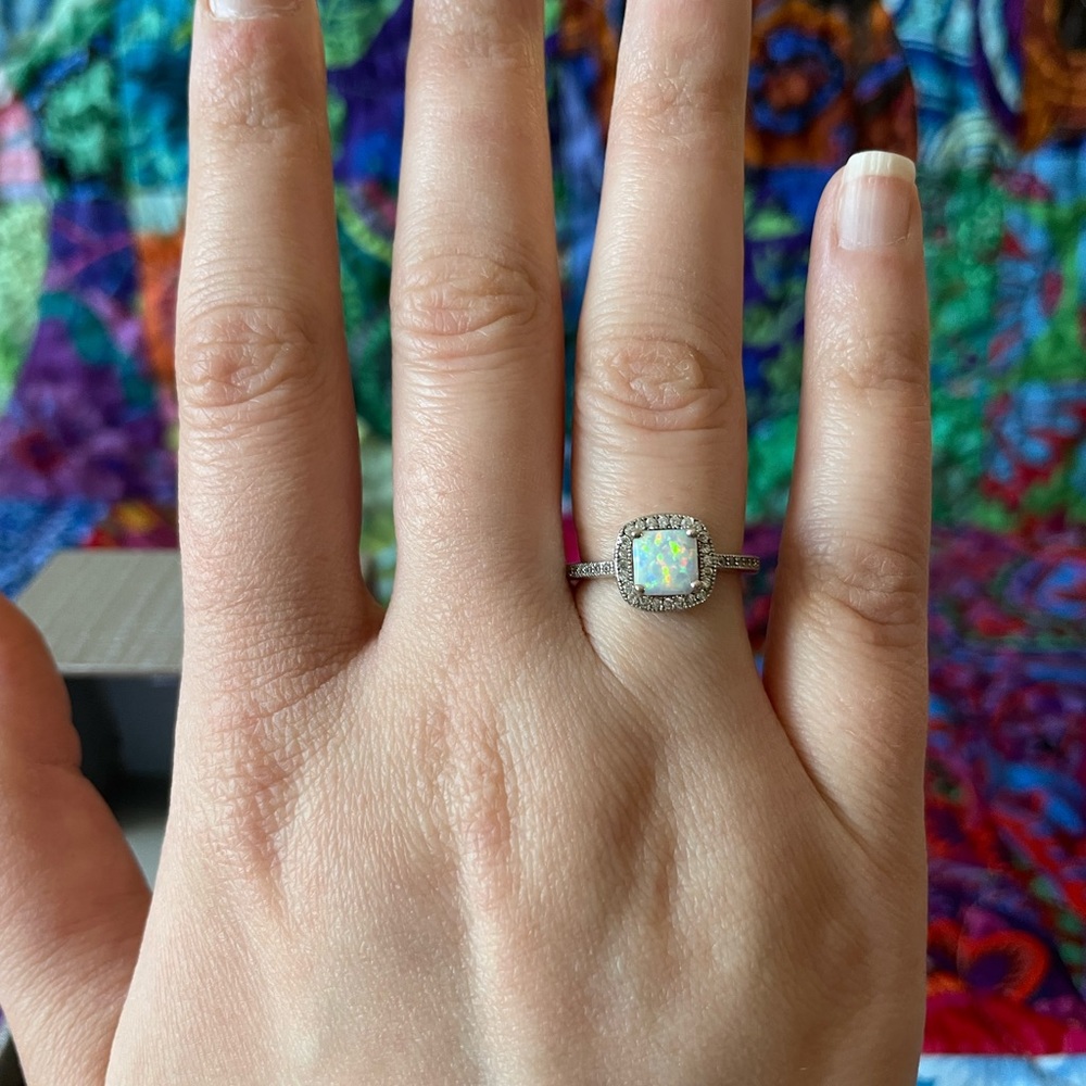 Zales Lab Created Opal Silver Ring 6
